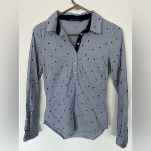 ZARA Blue Stripped Quarter Buttoned Collared Dress Shirt Size S